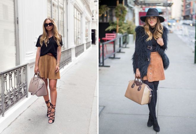 с чем носить коричневую юбку