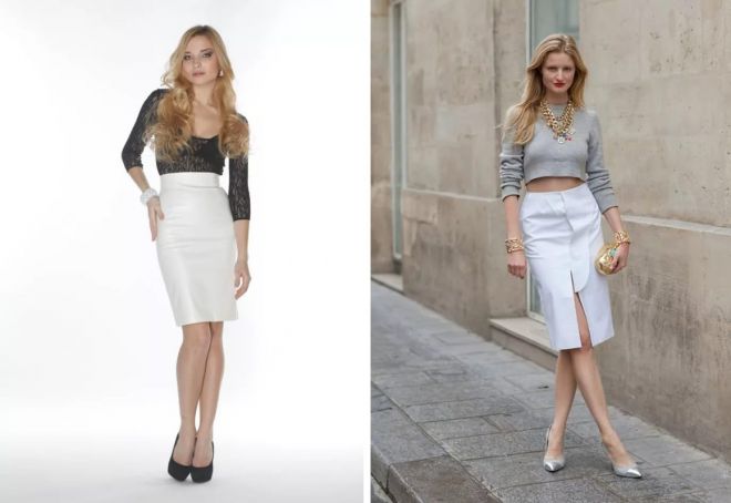 белая кожаная юбка-карандаш