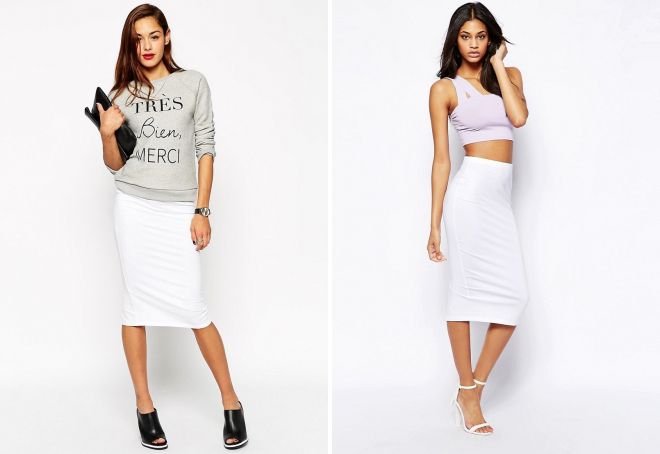 белая трикотажная юбка-карандаш