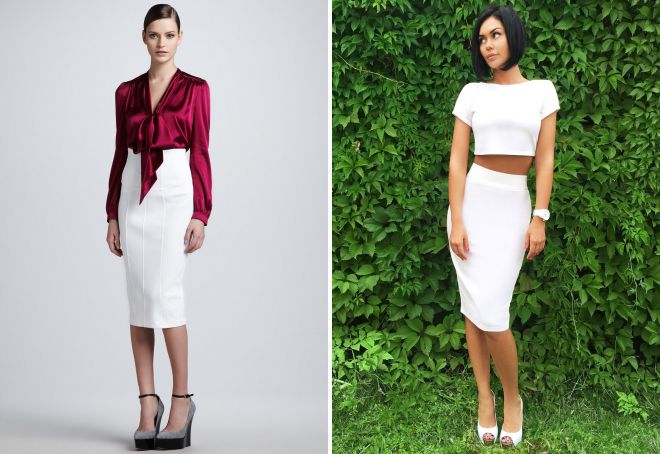 белая юбка-карандаш с завышенной талией