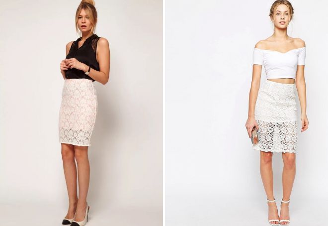 с чем носить белую кружевную юбку карандаш