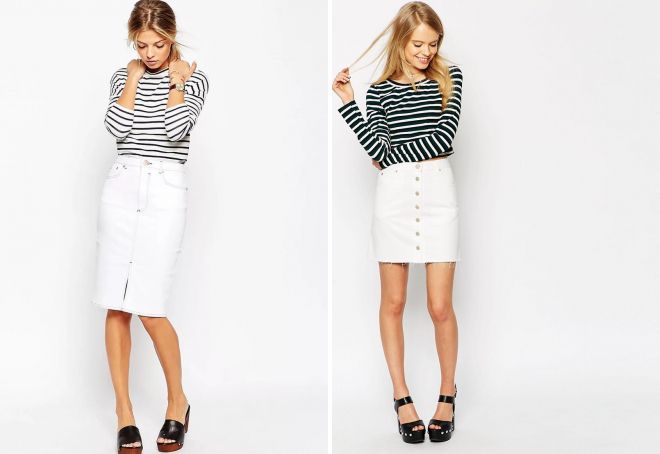 белая джинсовая юбка-карандаш