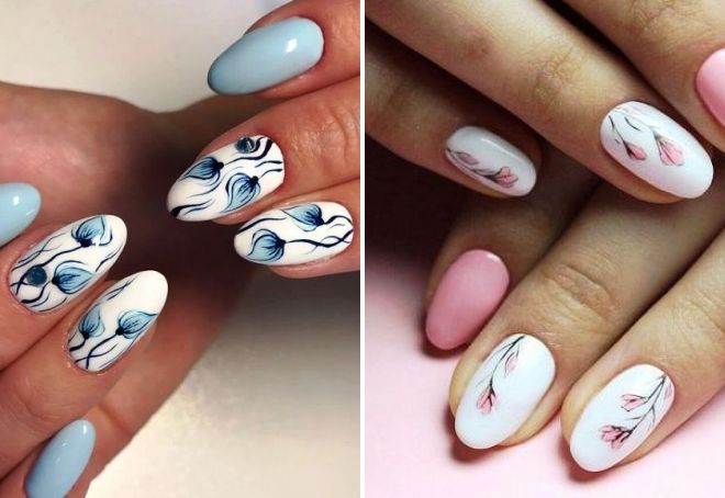 белый маникюр с подснежниками белый маникюр с подснежниками