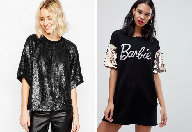 черная футболка с пайетками черная футболка с пайетками