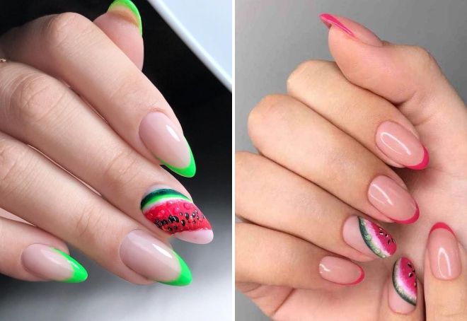 френч с арбузом на ногтях френч с арбузом на ногтях