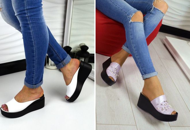 кожаные шлепки на платформе кожаные шлепки на платформе