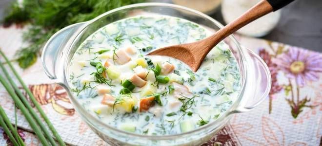 фото10 окрошка на кефире и минералке с курицей