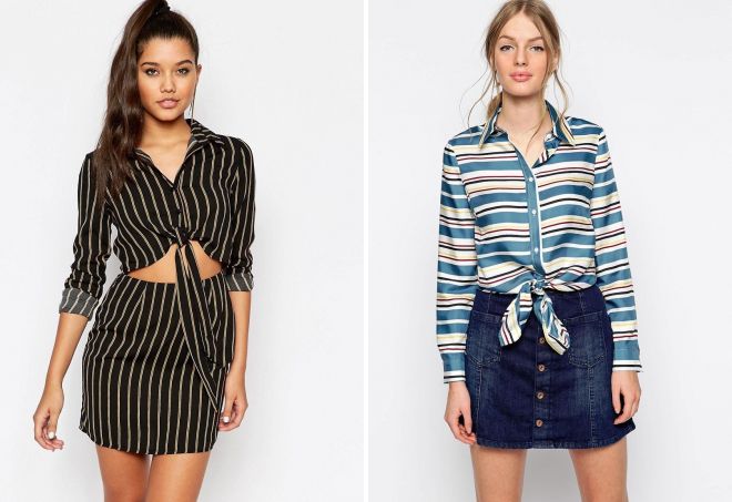 рубашка в полоску на завязках рубашка в полоску на завязках