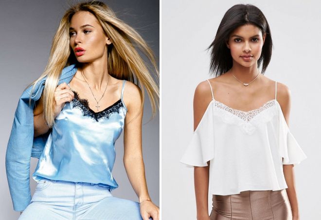шелковый топ с кружевом на бретелях шелковый топ с кружевом на бретелях