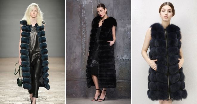 Длинные меховые жилеты черные Длинные меховые жилеты черные