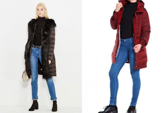 джинсы с пуховиком до колена джинсы с пуховиком до колена