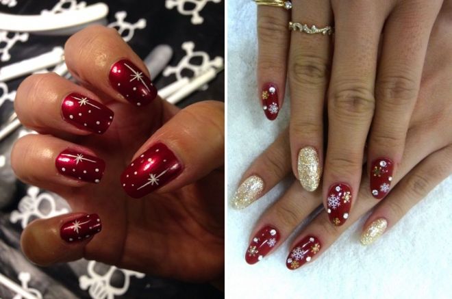 красный дизайн ногтей со снежинками красный дизайн ногтей со снежинками