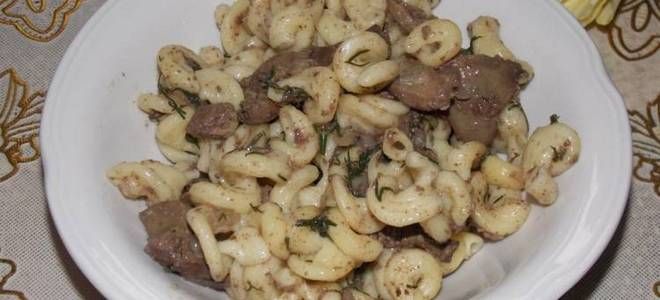 макароны с куриной печенью на сковороде макароны с куриной печенью на сковороде