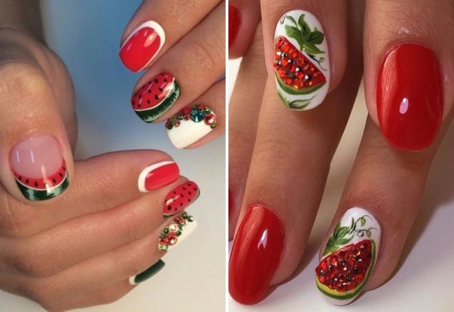 маникюр арбуз со стразами маникюр арбуз со стразами