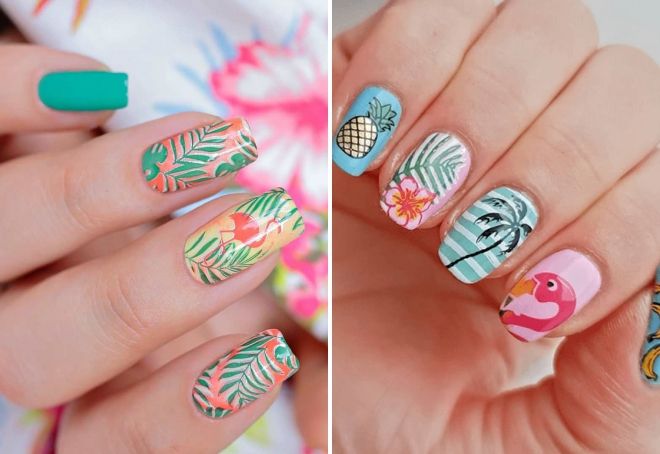 маникюр с фламинго и пальмами маникюр с фламинго и пальмами