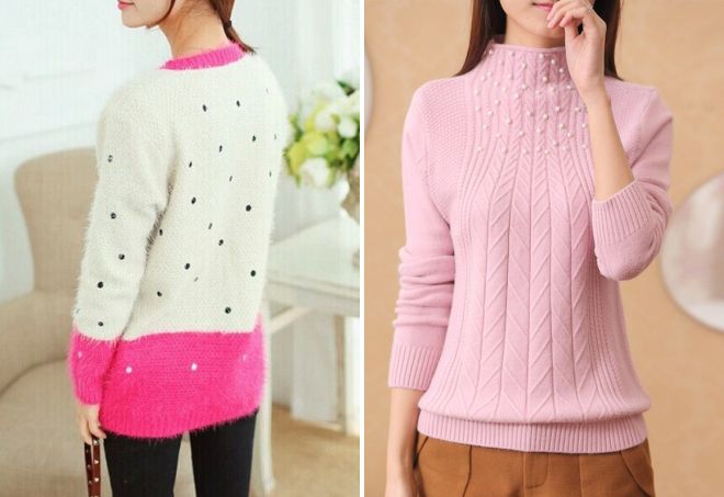 розовый свитер со стразами розовый свитер со стразами