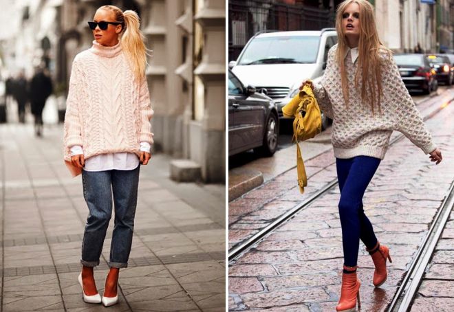 свитер оверсайз с джинсами свитер оверсайз с джинсами