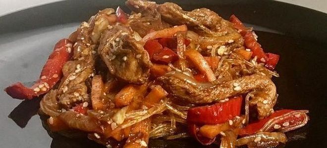 свинина с терияки на сковороде овощами свинина с терияки на сковороде овощами