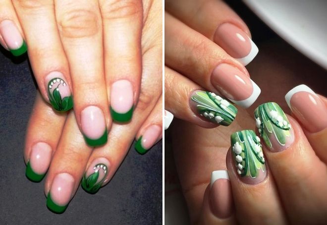 зеленый маникюр с подснежниками зеленый маникюр с подснежниками