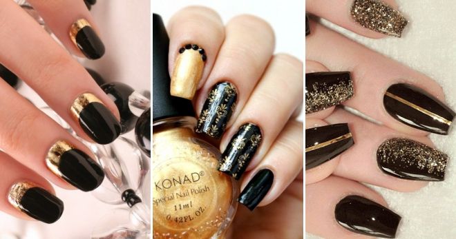 Золотисто-черный маникюр Золотисто-черный маникюр
