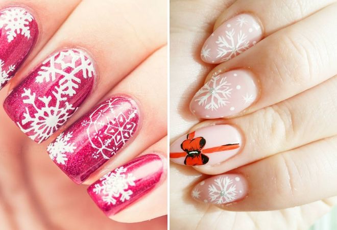 розовый дизайн ногтей со снежинками розовый дизайн ногтей со снежинками