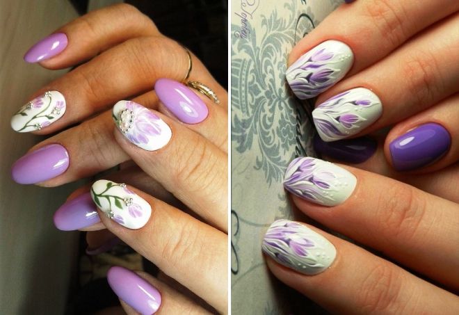 сиреневый маникюр с подснежниками сиреневый маникюр с подснежниками