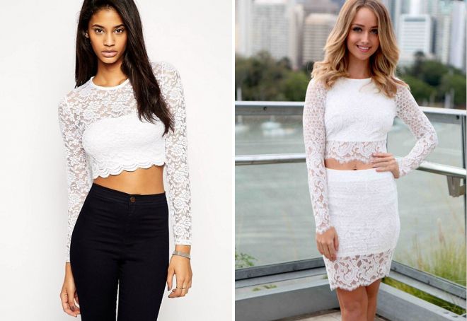 белый короткий кружевной топ белый короткий кружевной топ