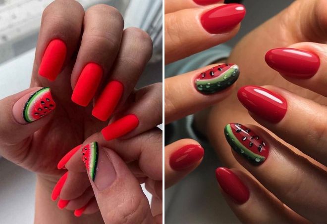красные ногти с арбузом красные ногти с арбузом