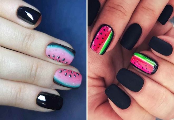 черный маникюр с арбузом черный маникюр с арбузом