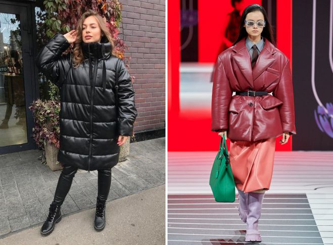 кожаный женский пуховик оверсайз кожаный женский пуховик оверсайз