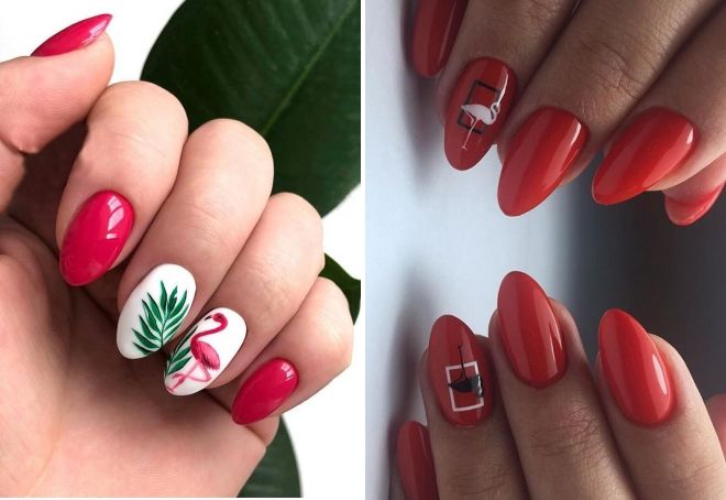 красный маникюр с фламинго красный маникюр с фламинго