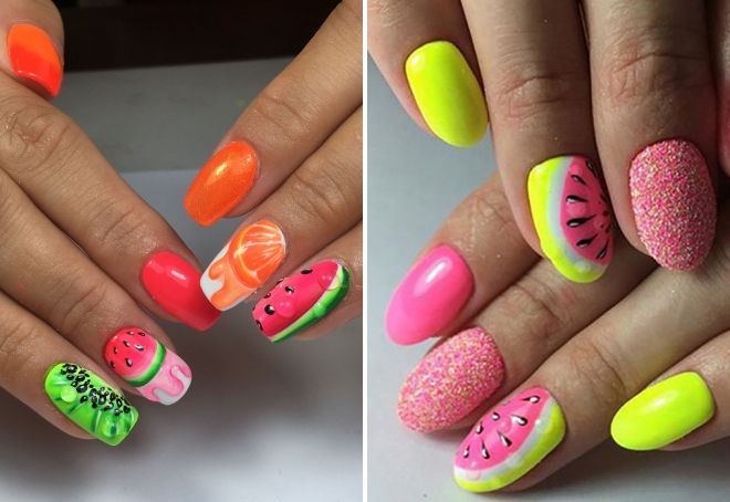 яркий маникюр с арбузом яркий маникюр с арбузом