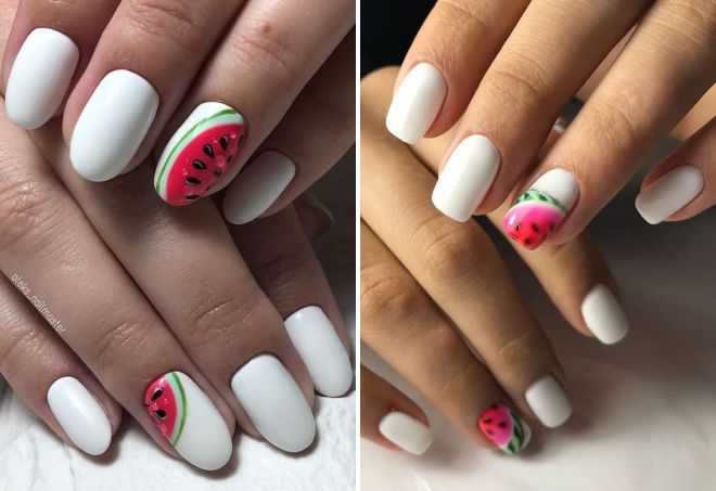 белые ногти с арбузом белые ногти с арбузом