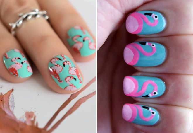 голубой маникюр с фламинго голубой маникюр с фламинго