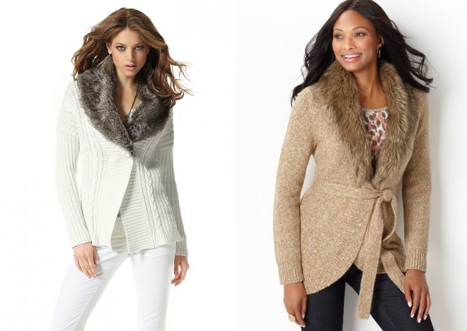 кардиган с меховым воротником кардиган с меховым воротником