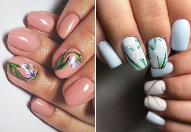 маникюр 2019 с подснежниками маникюр 2019 с подснежниками