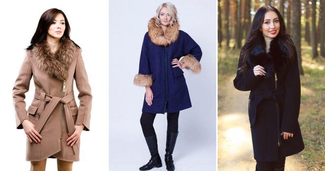 Пальто с мехом на молнии кашемир Пальто с мехом на молнии кашемир