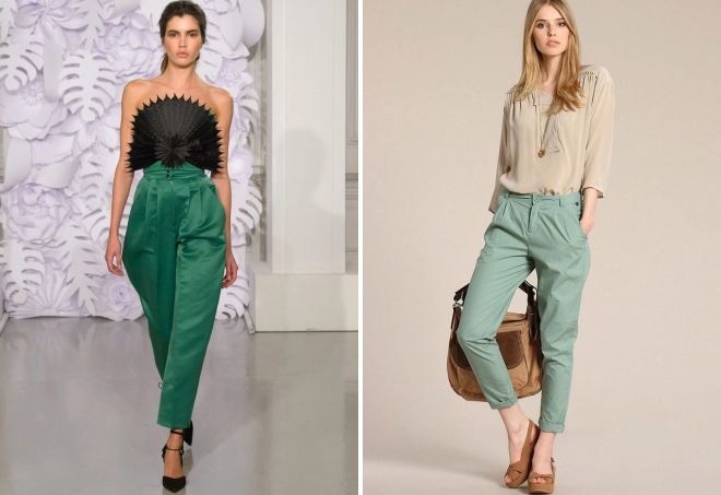 с чем носить зеленые брюки с высокой талией с чем носить зеленые брюки с высокой талией