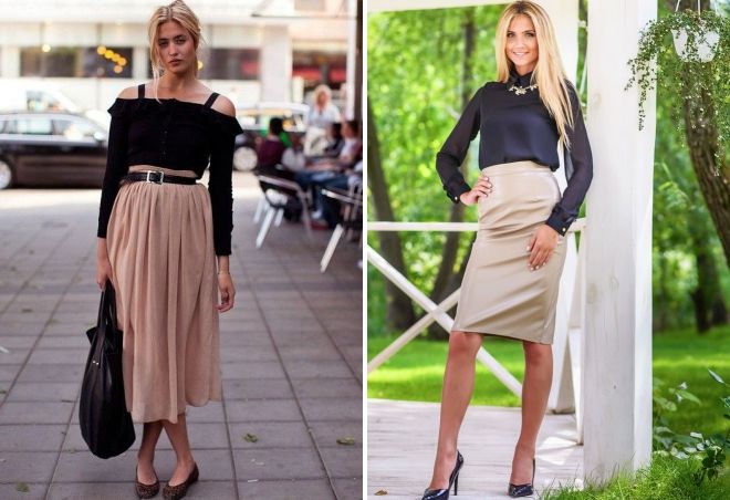 бежевая юбка с черной блузкой бежевая юбка с черной блузкой