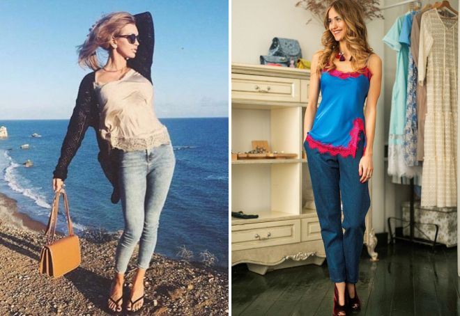 топ с кружевом и джинсы топ с кружевом и джинсы