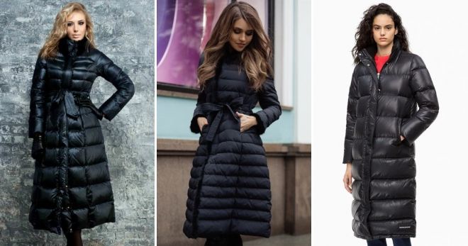 Пуховые пальто на молнии черное Пуховые пальто на молнии черное