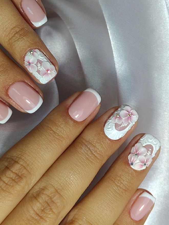 нежный маникюр с цветами лепка белая нежный маникюр с цветами лепка белая