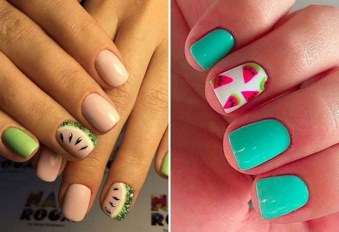 маникюр арбуз на коротких ногтях маникюр арбуз на коротких ногтях