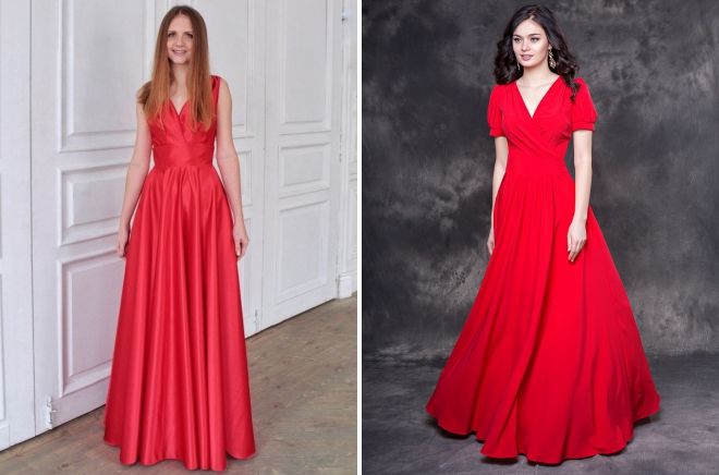 красное платье с запахом в пол красное платье с запахом в пол