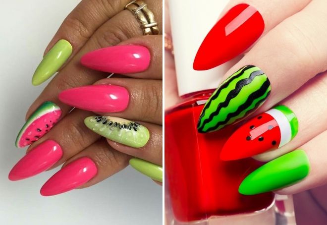 маникюр арбуз на длинных ногтях маникюр арбуз на длинных ногтях
