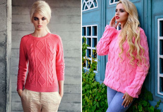 розовый свитер с косами розовый свитер с косами