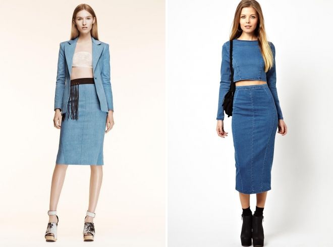 женский джинсовый костюм с юбкой женский джинсовый костюм с юбкой