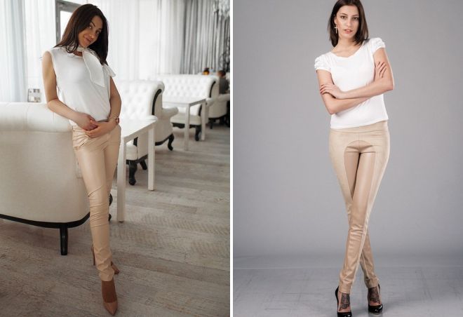 бежевые кожаные брюки бежевые кожаные брюки