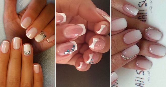 Френч на короткие ногти со стразам Френч на короткие ногти со стразам