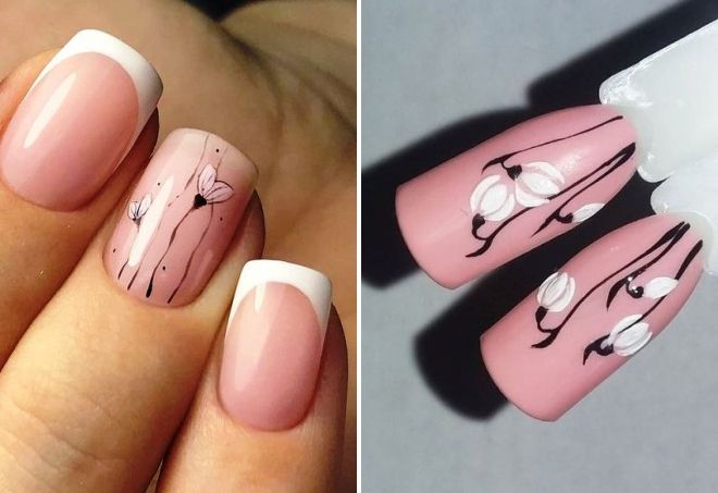 нюдовый маникюр с подснежниками нюдовый маникюр с подснежниками